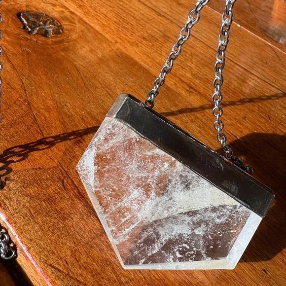 Silver and Clear Quartz Pendant Necklace - Picture 7 of 7